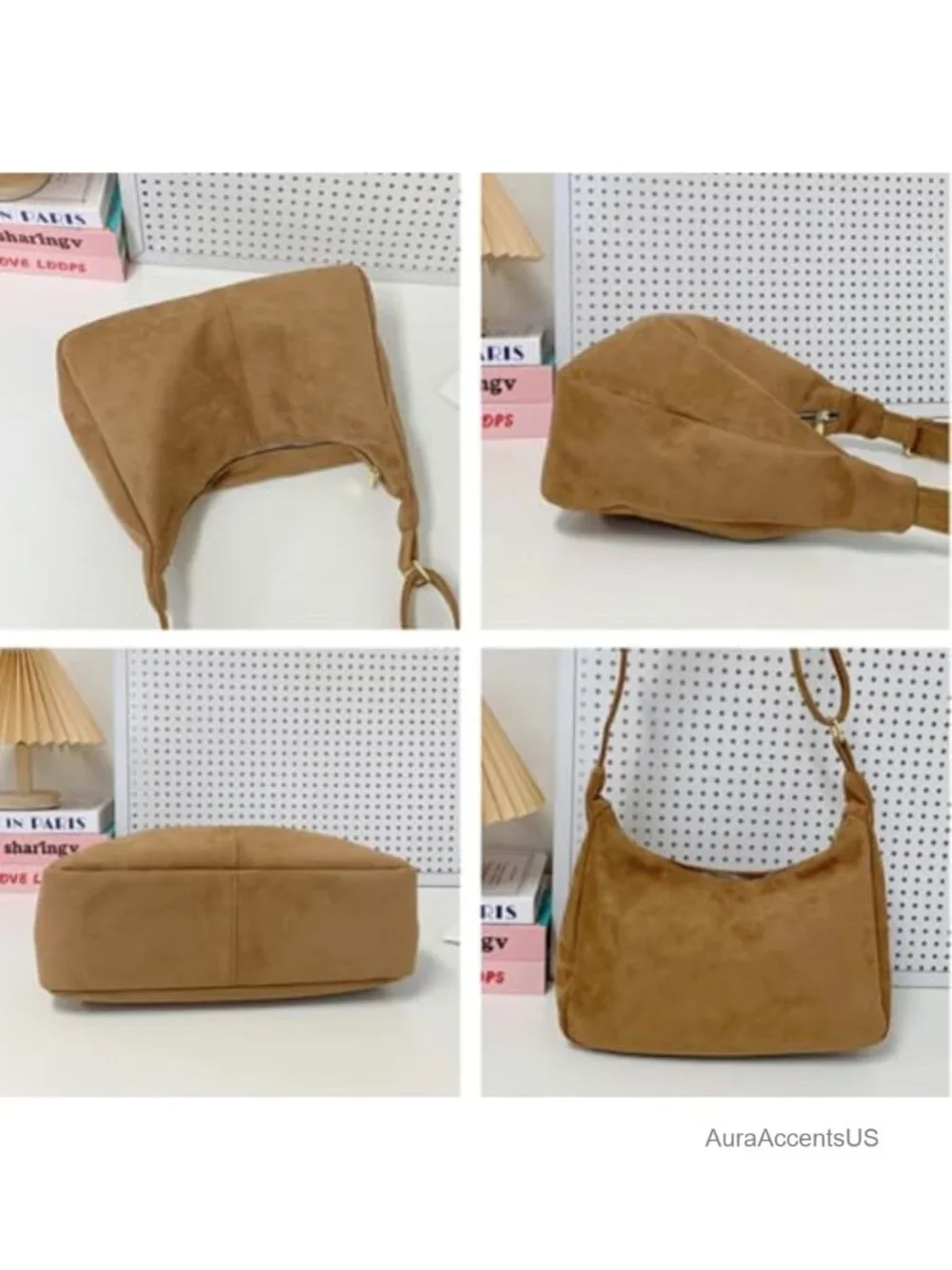 Slouchy Suede Hobo Bag Women Underarm Shoulder Crossbody Purse